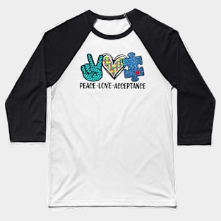 Peace Love Acceptance Autism Mental Health Awareness Baseball T-Shirt